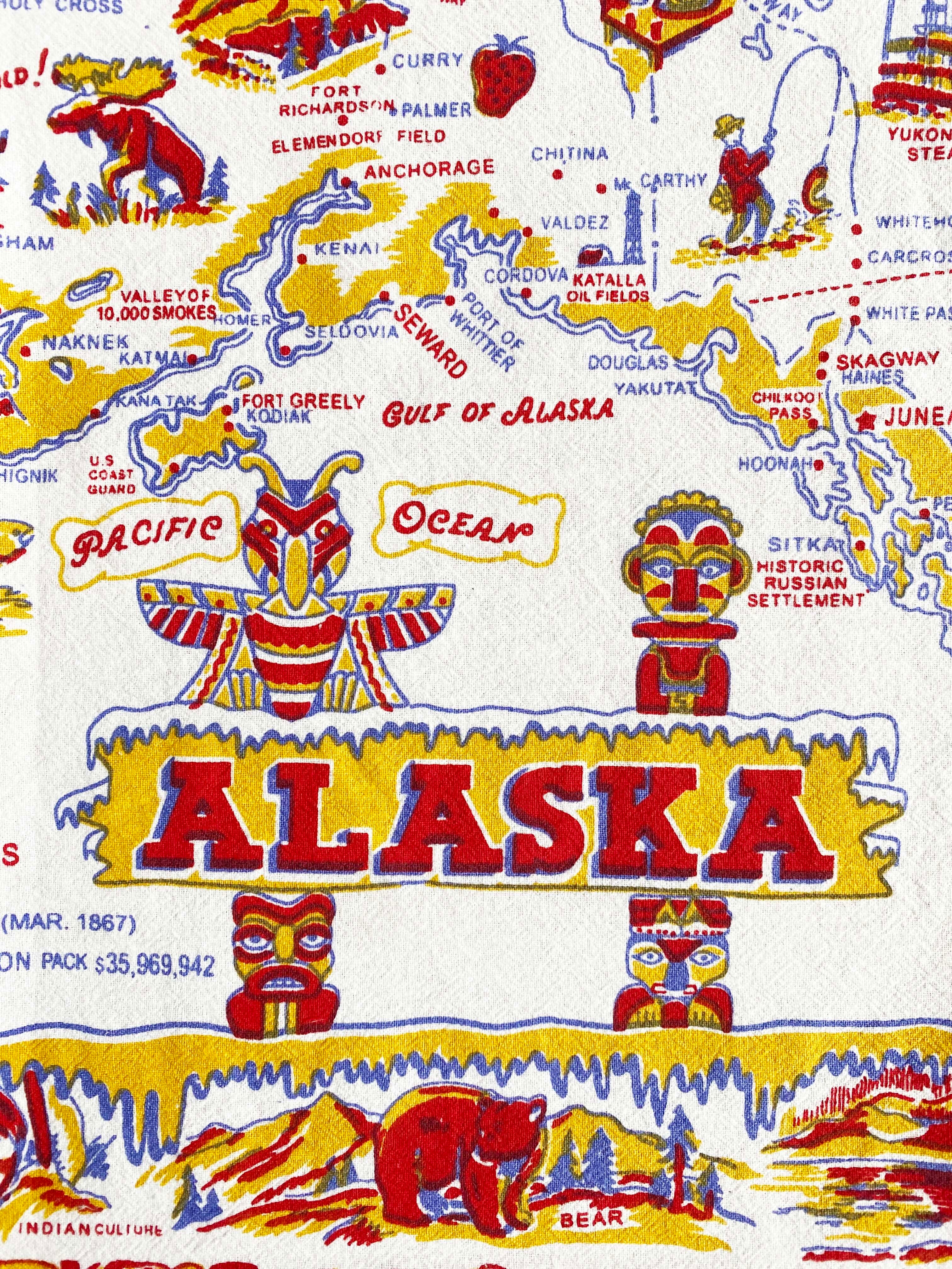 ヴィンテージお土産キッチンクロス（アラスカ地図）