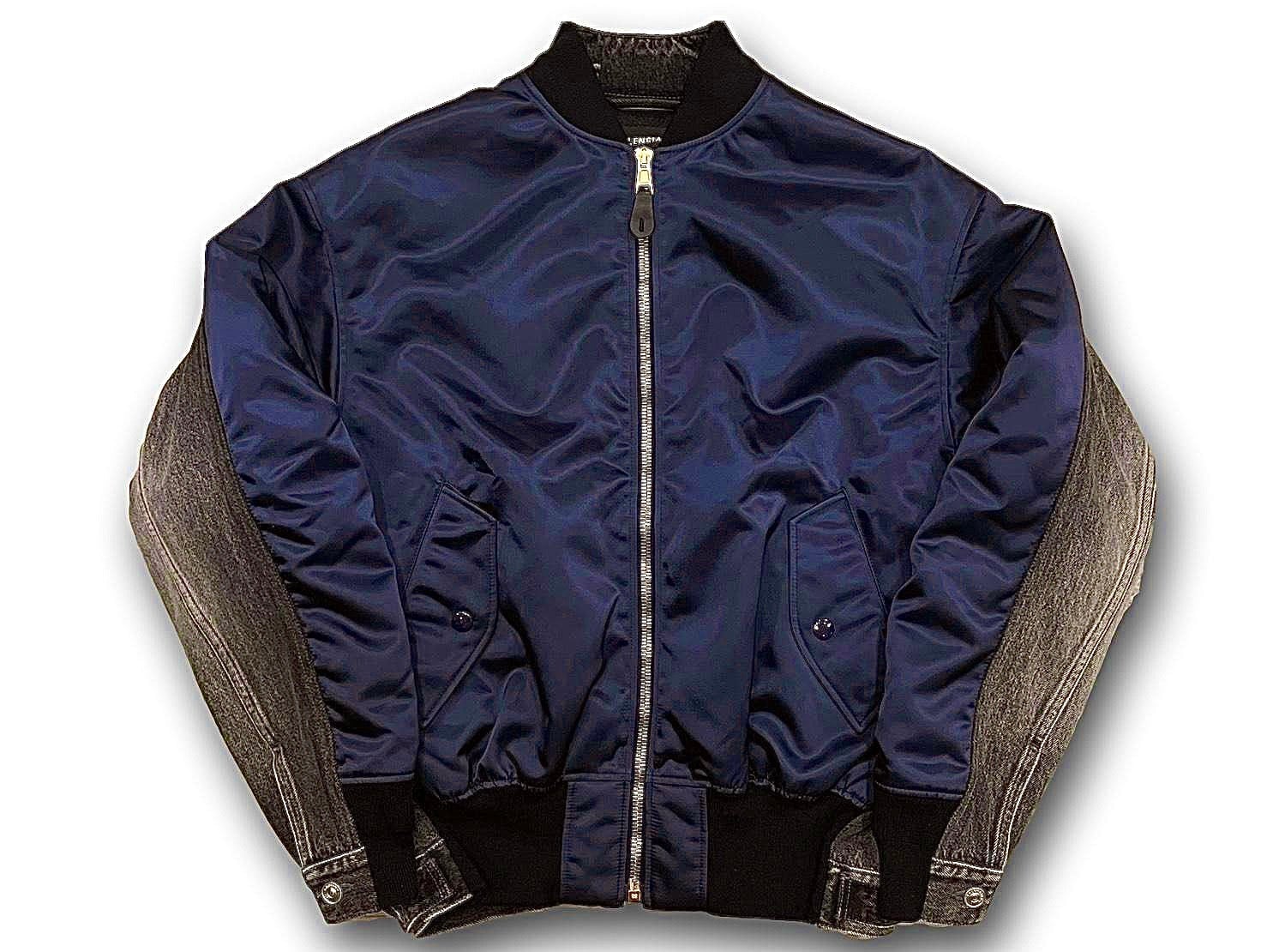 2018AW BALENCIAGA DENIM PANELED MIX MA-1 BOMBER JACKET 44 JL1449  