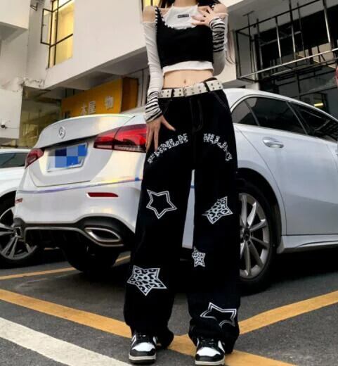 Y2Kファッション 平成レトロ プリントパンツ ロゴパンツ ジーンズ ハイ 