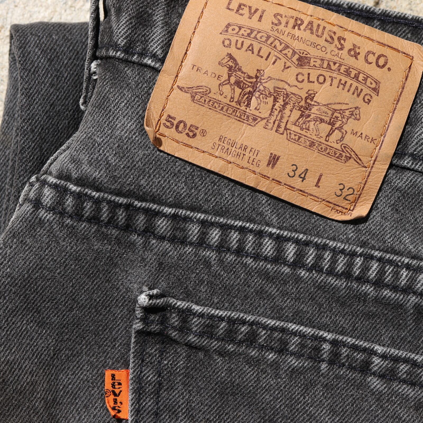 美品 34×32 Levi's 505 オレンジタブ 米国製 後染め ブラックデニム ...