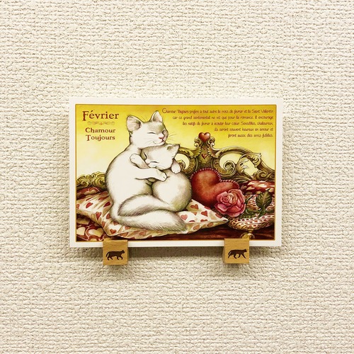 フレンチ ポストカード 白猫の親子 10.5x15センチ（cm）