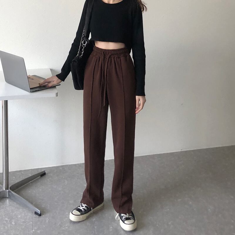 パンツ ハイウェストウェストスリムブラックスプリングルーズ 春物 ブラックストロベリース3351125529