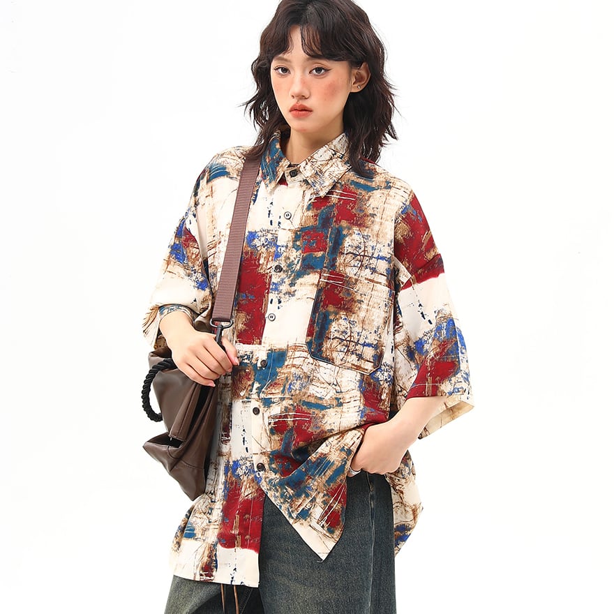 サブカル 服 地雷系 通販 アメカジ カジュアル 半袖 油絵風 ヴィンテージ風