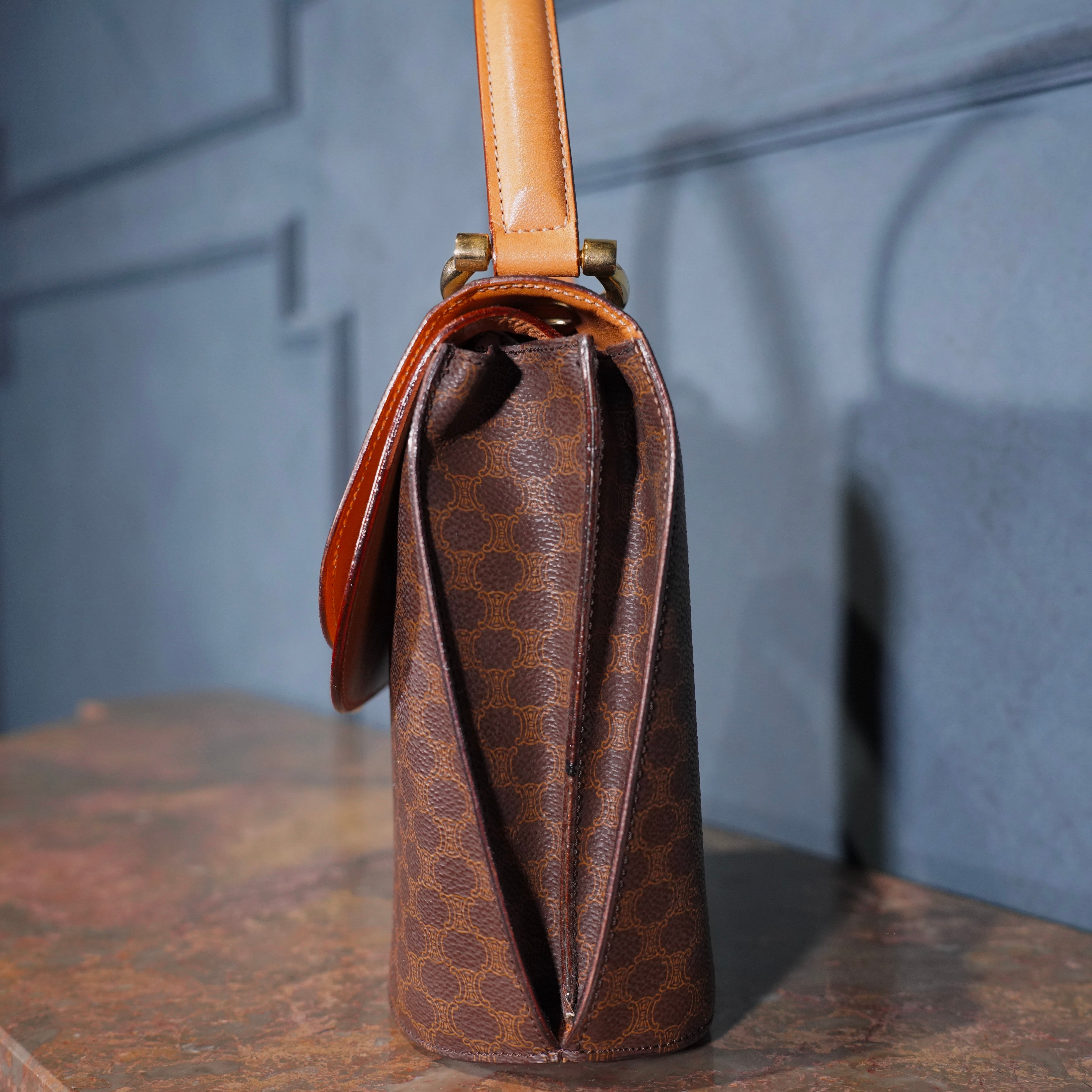 CELINE MACADAM PATTERNED DOUBLE FLAP HAND BAG/オールドセリーヌ