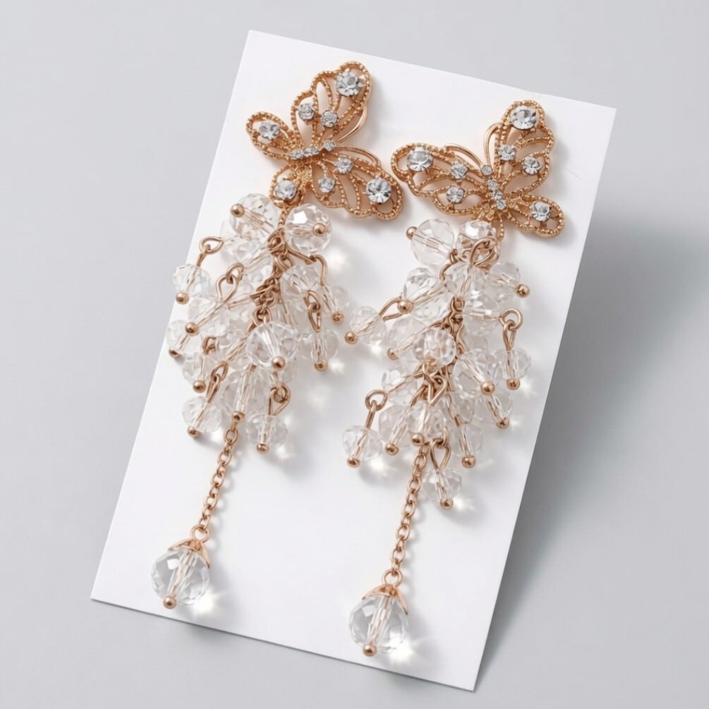 蝶々デザインビジュー ピアス/ゴールド ウェディングピアス
