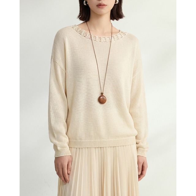 Lightweight Knit Lace Neck Top 2Colors 2603038