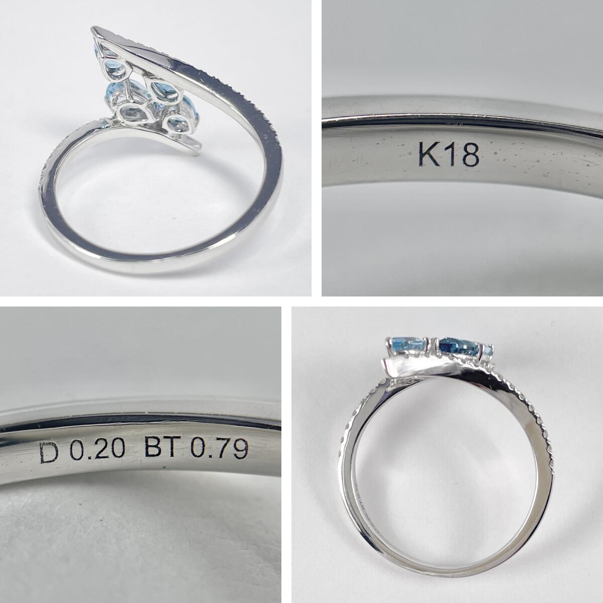 K18WG 天然ブルートパーズ 0.79ct ダイヤモンド 0.20ct リング K18WG 天然ブルートパーズ 0.79ct ダイヤモンド 0.20ct リング