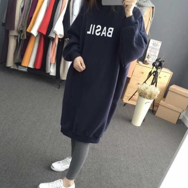 One Piece Parker Casual ワンピース パーカー ツーピース 裏起毛 レギンス付き 膝下丈 膝丈 スリット 無地 長袖 おしゃれ 3色 カーキ ネイビー アーミーグリーン コットン 大人 可愛い キュート カジュアル お出かけ ショッピング 部屋着 ルームウェア マタニティ 秋 冬