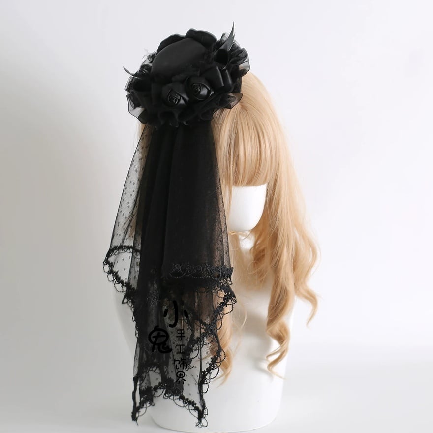 ゴスロリ 黒薔薇ベール付きミニハット ヘッドドレス | ロリータ