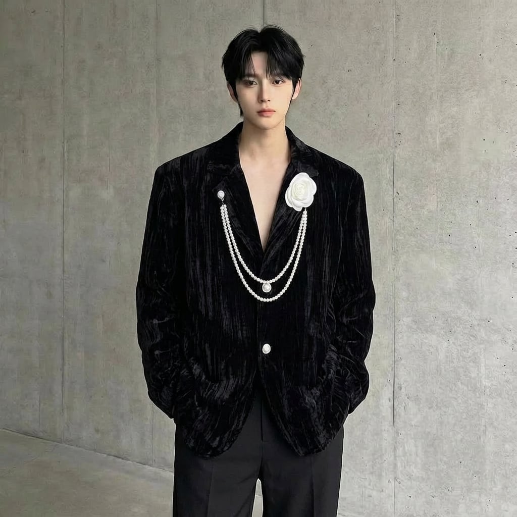 カメリアパールブローチ装飾 ベルベットジャケット D11973