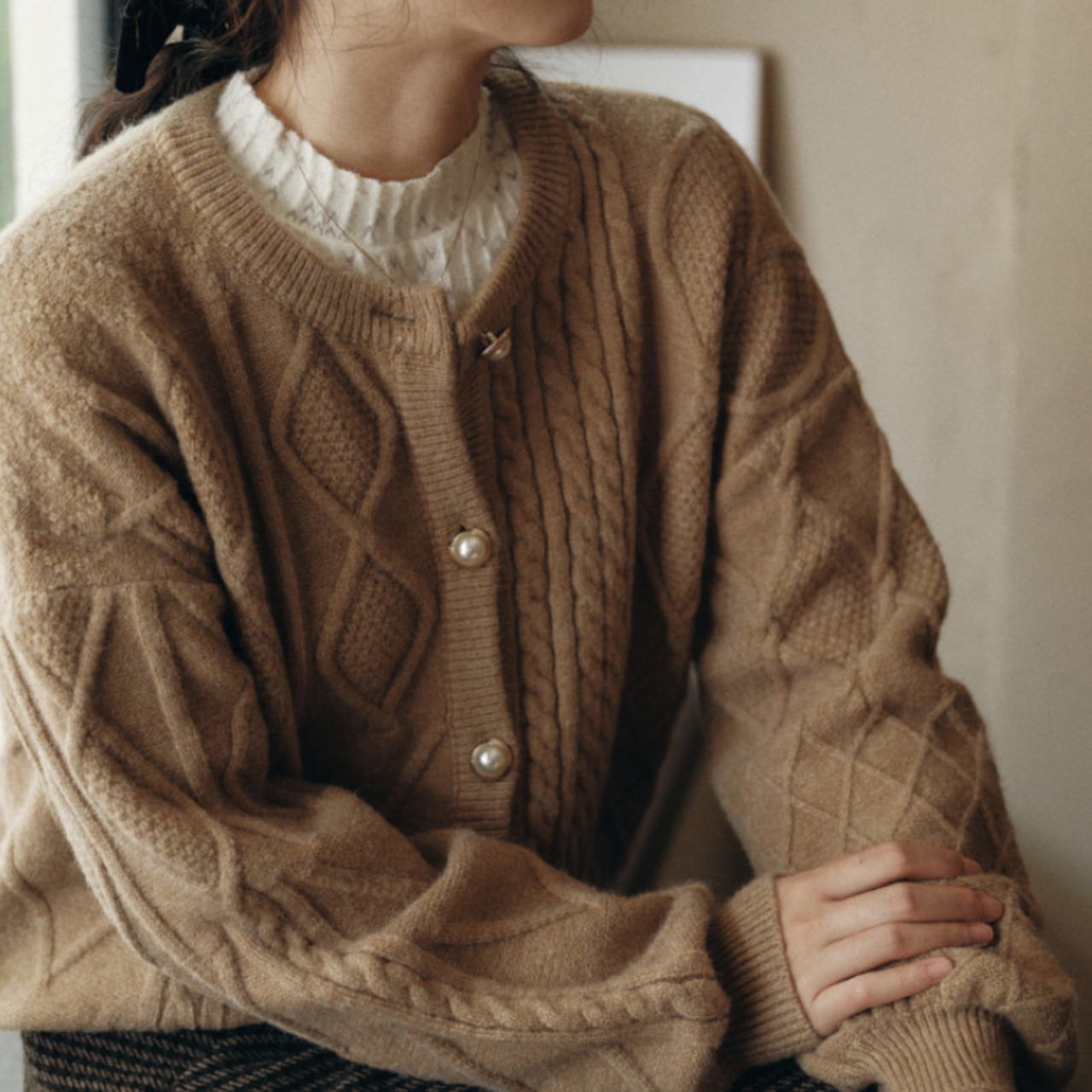 ランタンスリーブツイストニットカーディガン 3color W00673