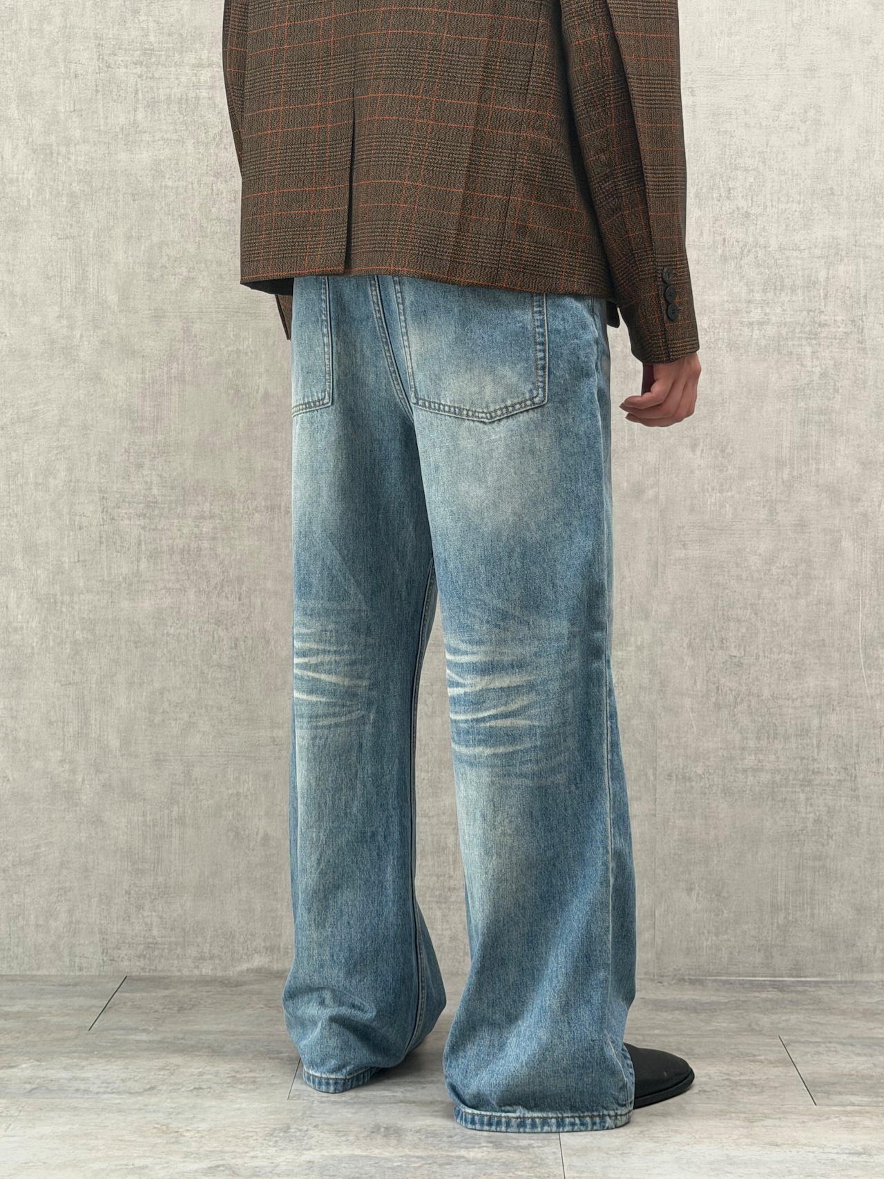 Washed Blue Wide Flare Denim