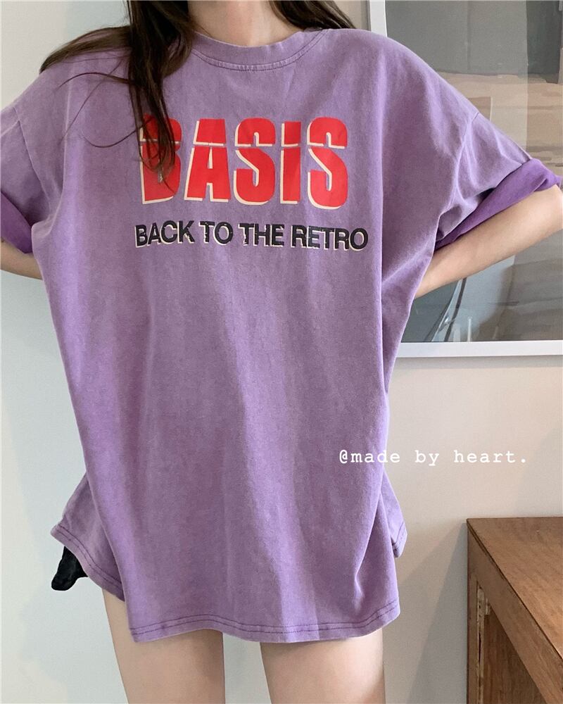 スタイルルーズTシャツ 薄手サマー 夏物 パープル モンロー95402828954