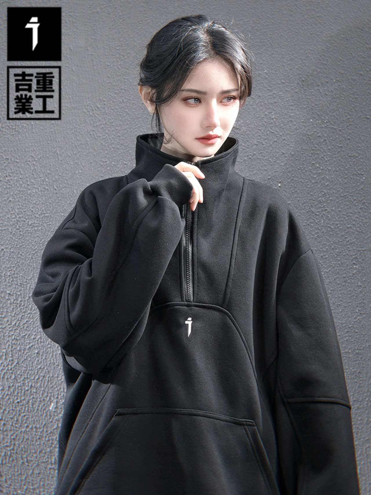 JIYEIND 25SS ベストフード付き ハーフジップ プルオーバー