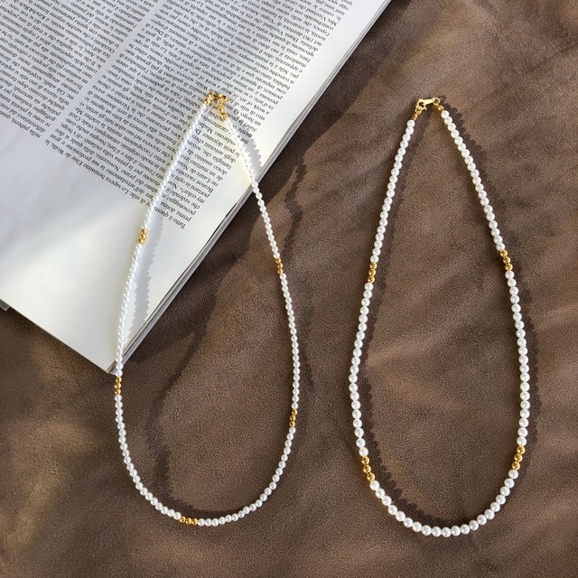 Pearl ＆ gold combination necklace ◇ NS230014