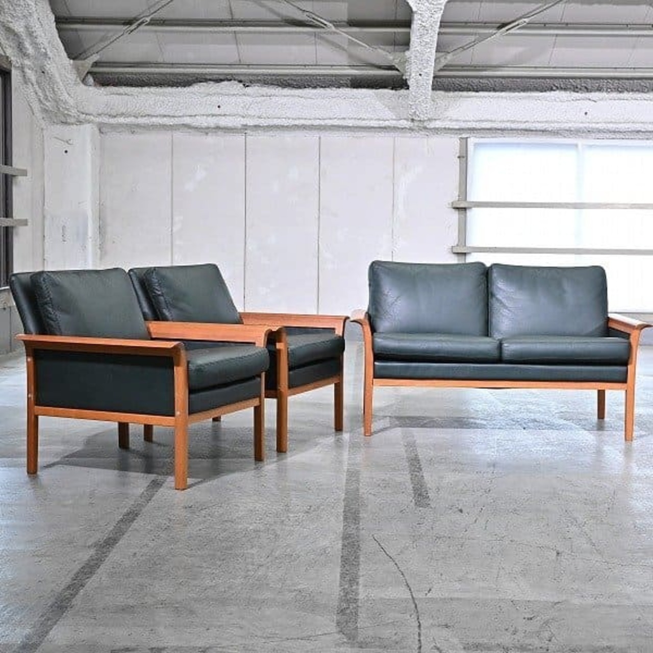 モリシゲ ソファ 3点セット 3人掛け 1人掛け 本革 ラウンジ ダイニング リビング チェリー材 和 モダン【中古家具/中古インテリア/USED家具ユーズド家具/リサイクル】