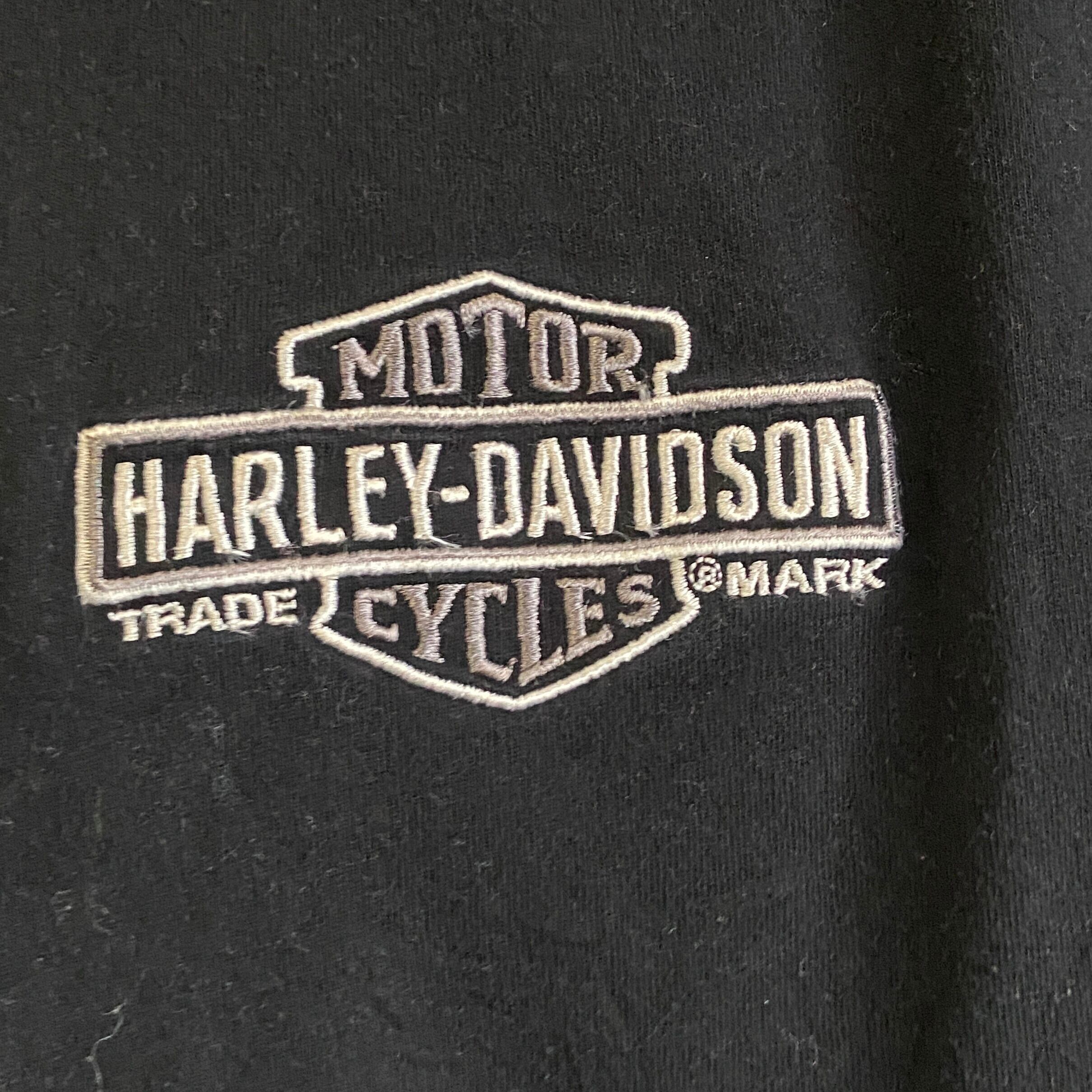 ビッグサイズ Harley-Davidson ハーレーダビッドソン 刺繍 ポロシャツシャツ メンズ2XL 古着 モーターサイクル バイク  ブラック×ベージュ 黒色 大きいサイズ Tシャツ地【ポロシャツ】 | cave 古着屋【公式】古着通販サイト