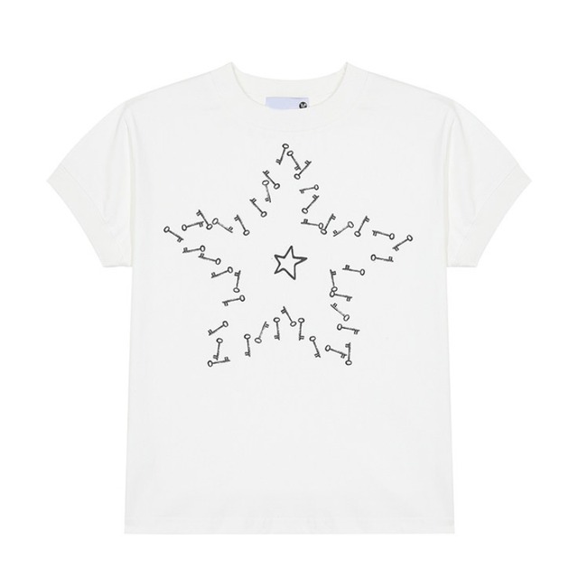 key × star print short-sleeve tee　キー×スタープリント半袖ティー　J2083