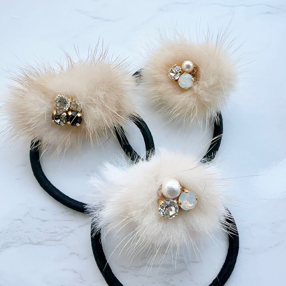 ファーヘアゴム ベージュ系