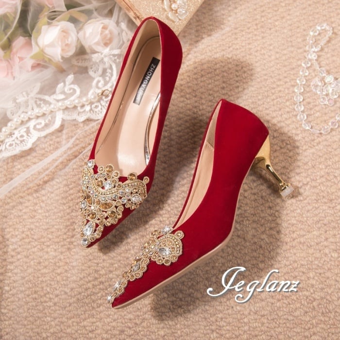 華やか パーティ パンプス ハイヒール キラキラ ビジュー 高さ 6cm/8cm(M8616)χ