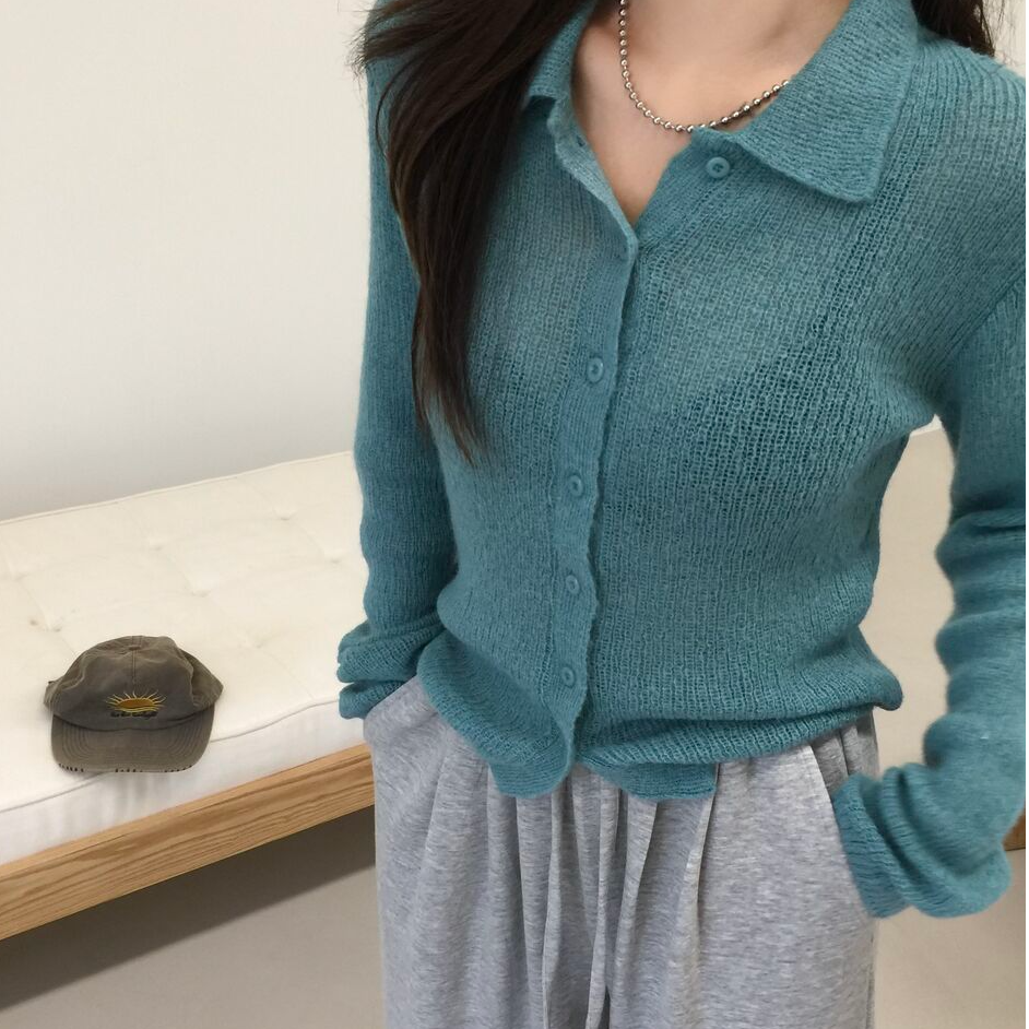 コリアンエイジリダクションラペルニットカーディガン