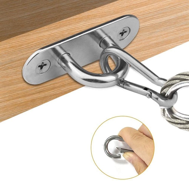 【2022最新】ZOYUBS パッドアイ アイプレート 長方形パッドアイ 長方形アイプレート ステンレスループ マッチングネジ 壁掛け式 パッドアイ 天井吊り下げ用 304ステンレス鋼 ステンレスループ フック アイ耐久性壁/天井マウントフック 天井フック U型 固定 金具 取り付け金具 耐腐食性 止め 高強度木製ドア 戸棚 灯 シェードセイル 日よけ ブランコ ハンモック用 (厚さ6mm 2個+カラビナ2個入り)