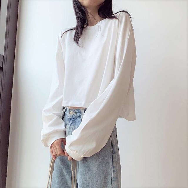 ダボかわ♡ロング Tシャツ♡ショート丈♡バルーン袖♡