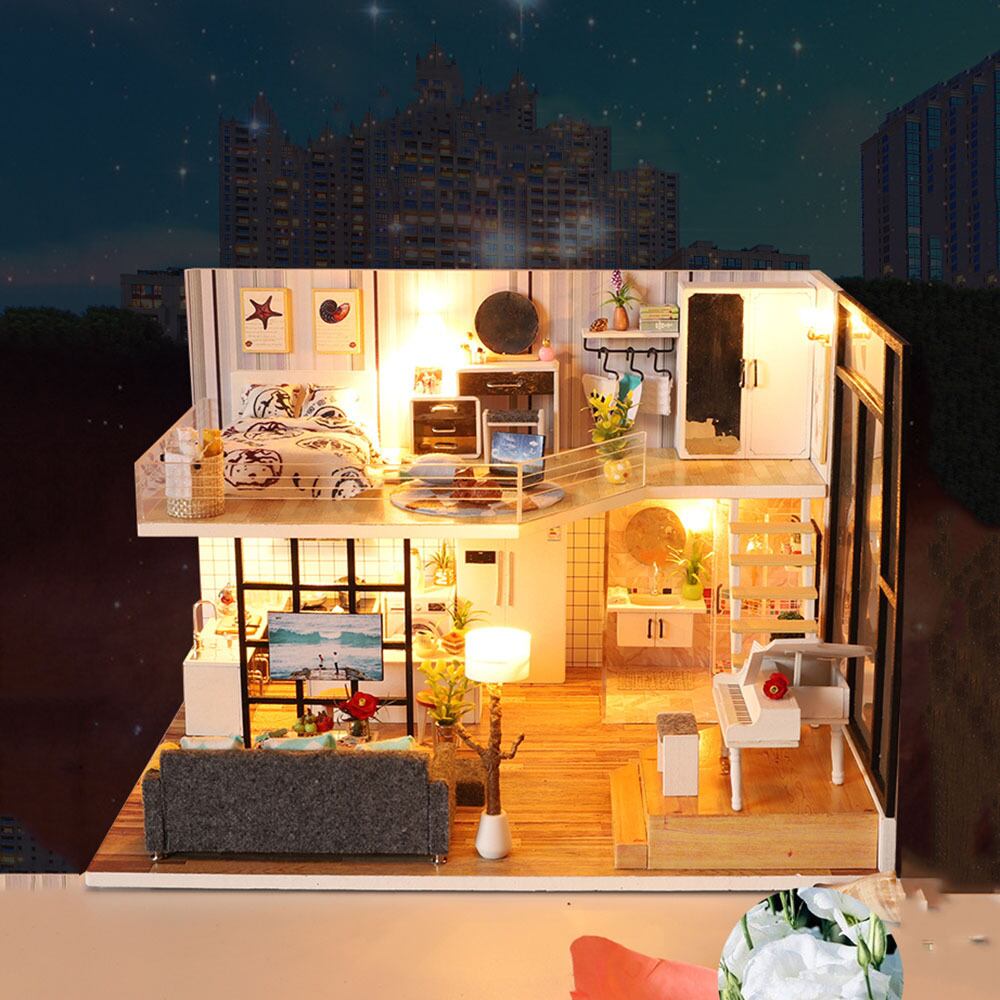 フィギュア＆LEDライト付きミニチュアハウス　ロフト【クリアケース付き】セット フィギュア＆LEDライト付きミニチュアハウス ロフト【クリア