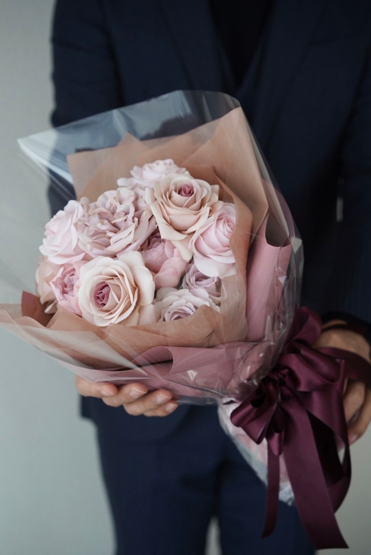 21本 ピンクベージュ ローズ ブーケ ラッピング包装有り