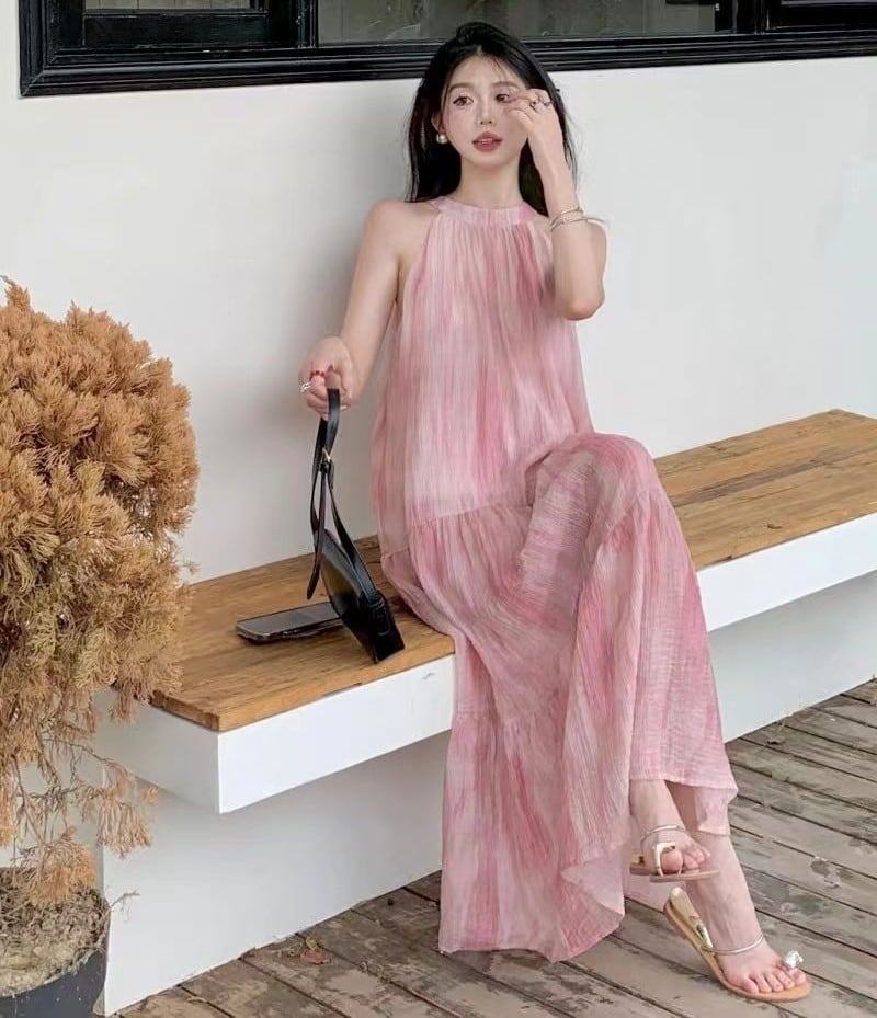 レディース ワンピース ティアード ロングワンピース ノースリーブ