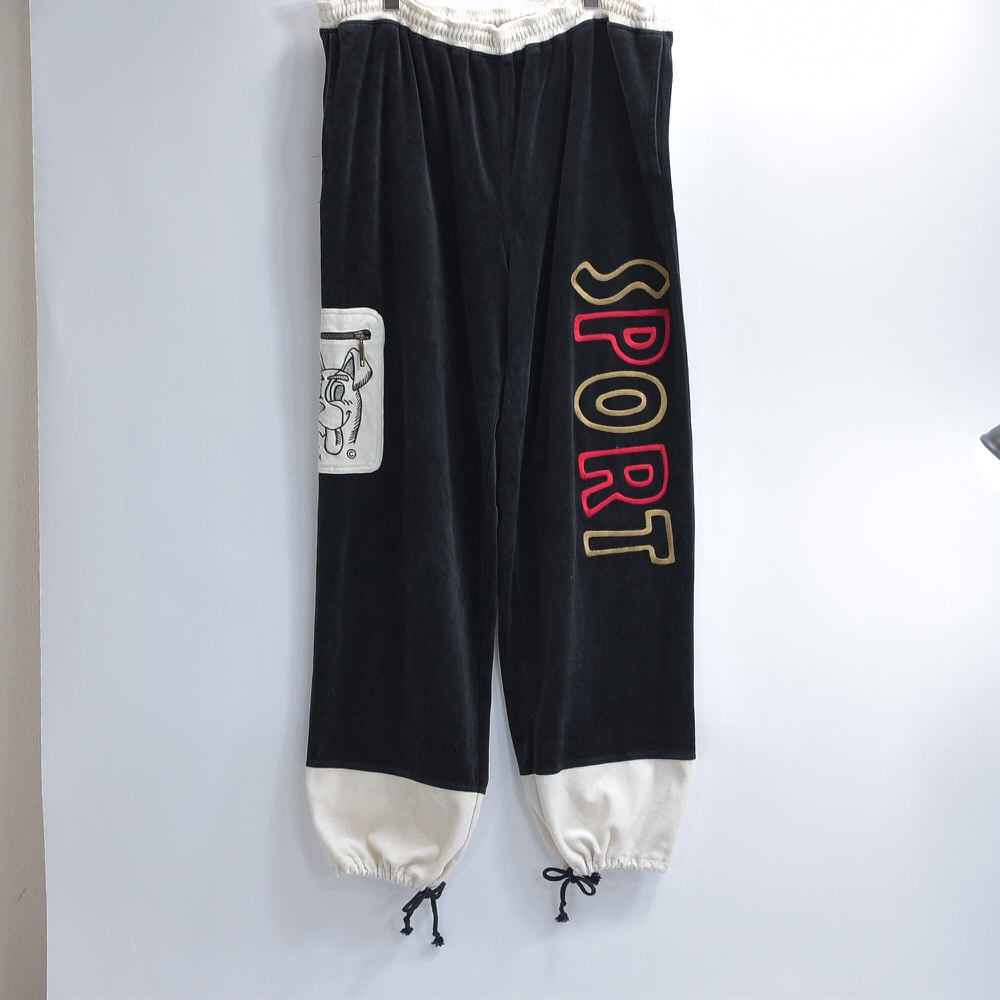 m*0様 00's y2k OFF-WHITE ベロア　パンツ　archive Y2K INFINITY SPORT 刺繍デザイン バイカラー ベロアイージーパンツ