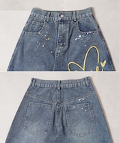 ◆ハート刺繍 バレルレッグ ジーンズ◆gt-116052