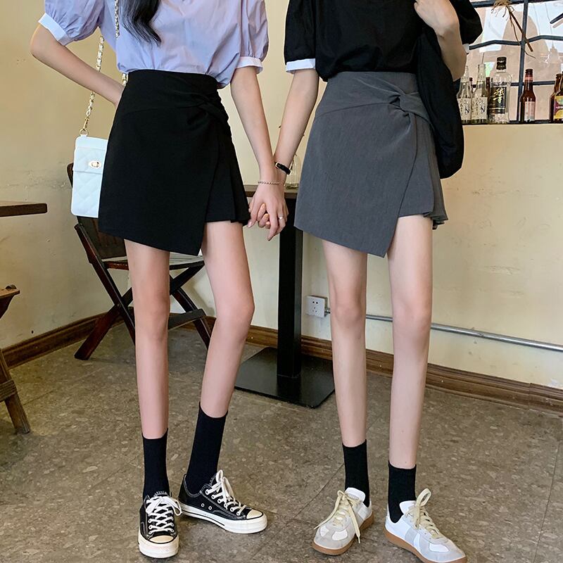 ブラックスカート スプリングオータムハイウェストショート 春物 秋物 1号婦人11723540347