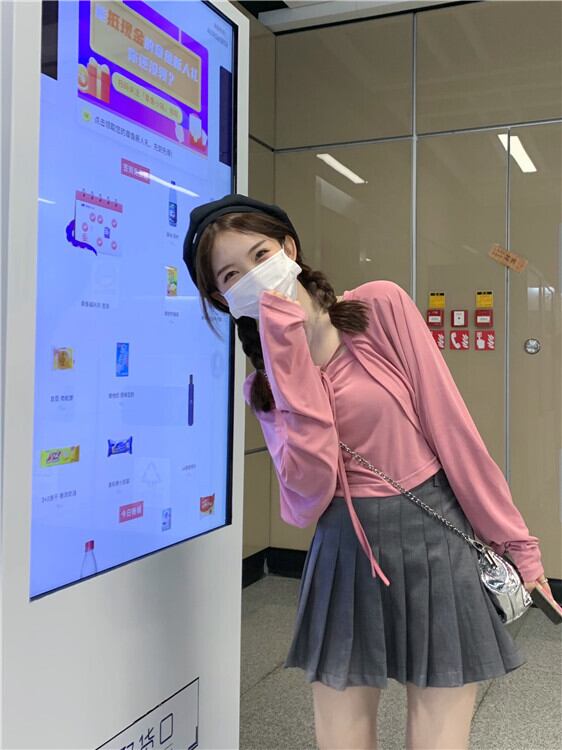 サマールーズカーディガン長袖スリーブプリーツスカート ロング ピンク 夏物 モンロー37114551977