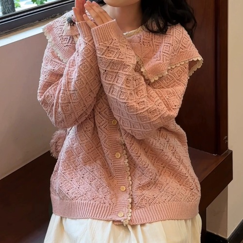 ミディカラーダイヤ刺繍ニットカーデ ・12284