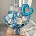 お花屋さんのバルーンフラワー　花束　 B315 ドット　ブルー　成人式　卒業式　結婚祝い　誕生日　開店祝い　開業祝い　発表会