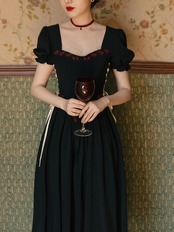 【0031】Side Lace-Up Black Elegant Short Sleeve Dress