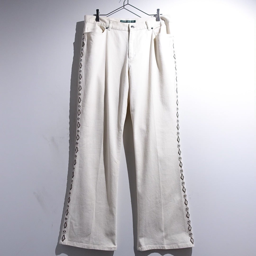 "Ralph Lauren" Ivory Bead Design Flare Pants