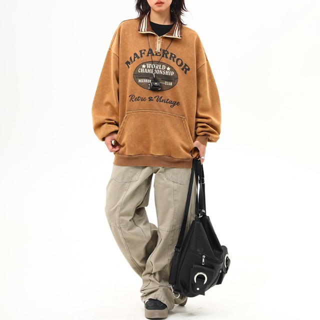 half-zip logo brown sweatshirt　ハーフジップロゴブラウンスウェットシャツ　J1485