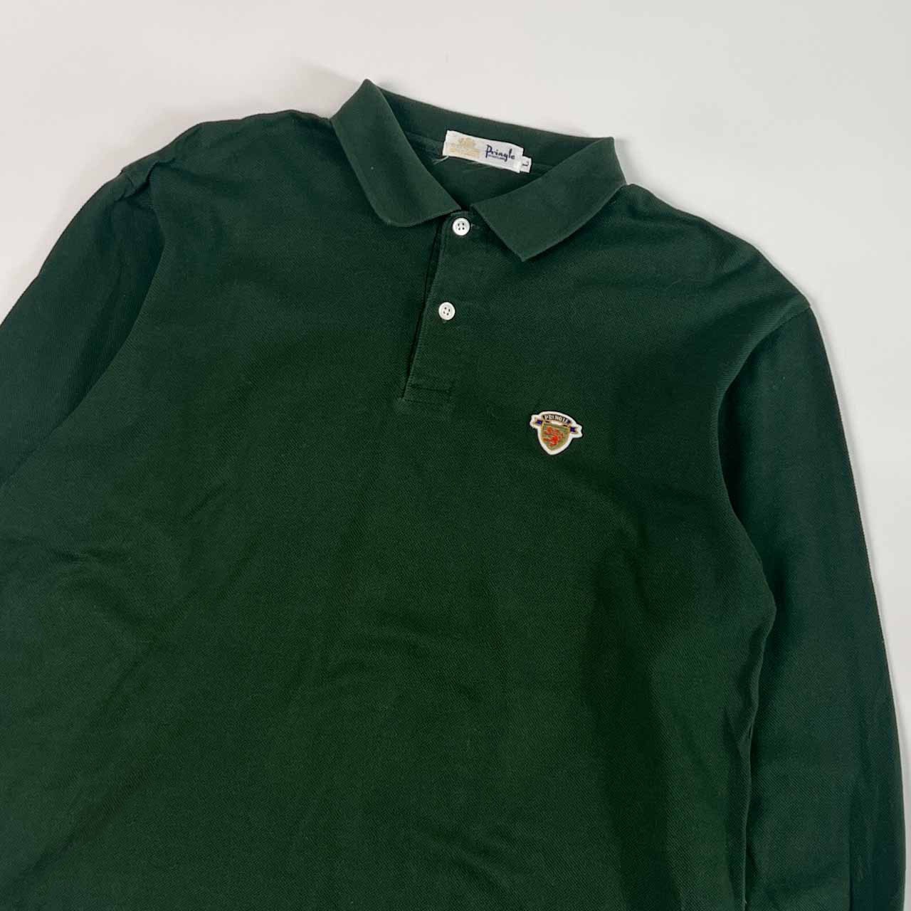 80s 90s Pringle of SCOTLAND プリングル ワンポイント 鹿の子 長袖 ポロシャツ L/グリーン メンズ ビンテージ