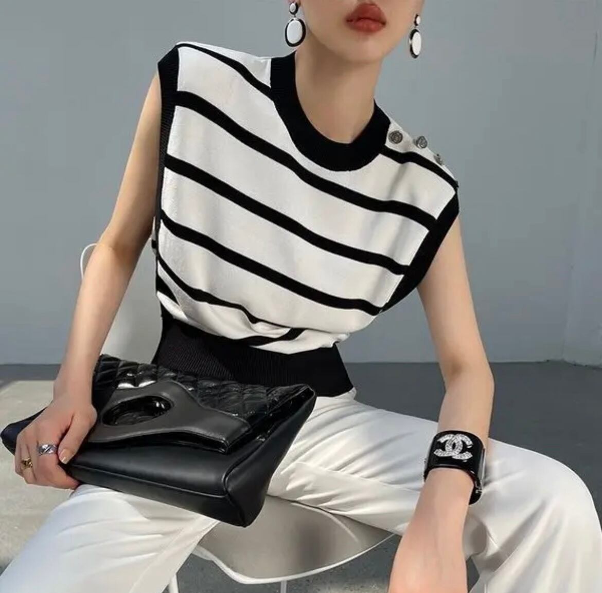 【3サイズ】フレンチスリーブボーダーニット