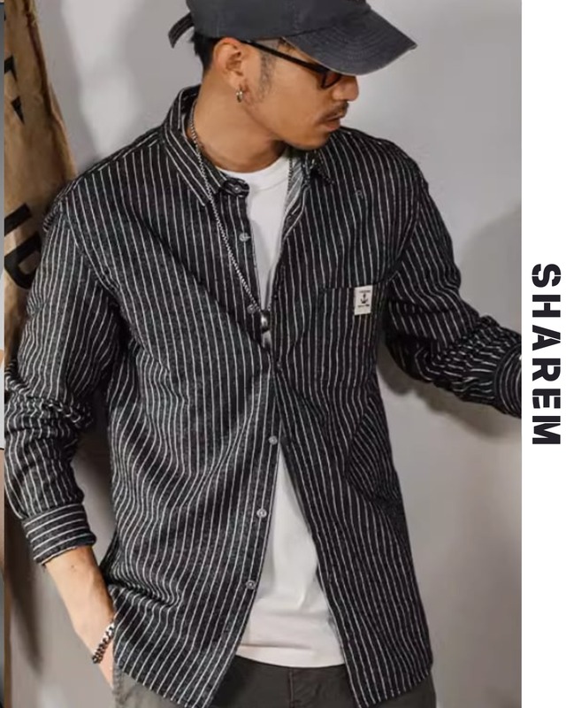 striped cargo shirt　B0287