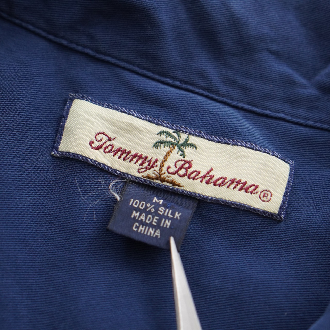 Tommy Bahama Silk open-collar shirt navy [M] 古着 - 12