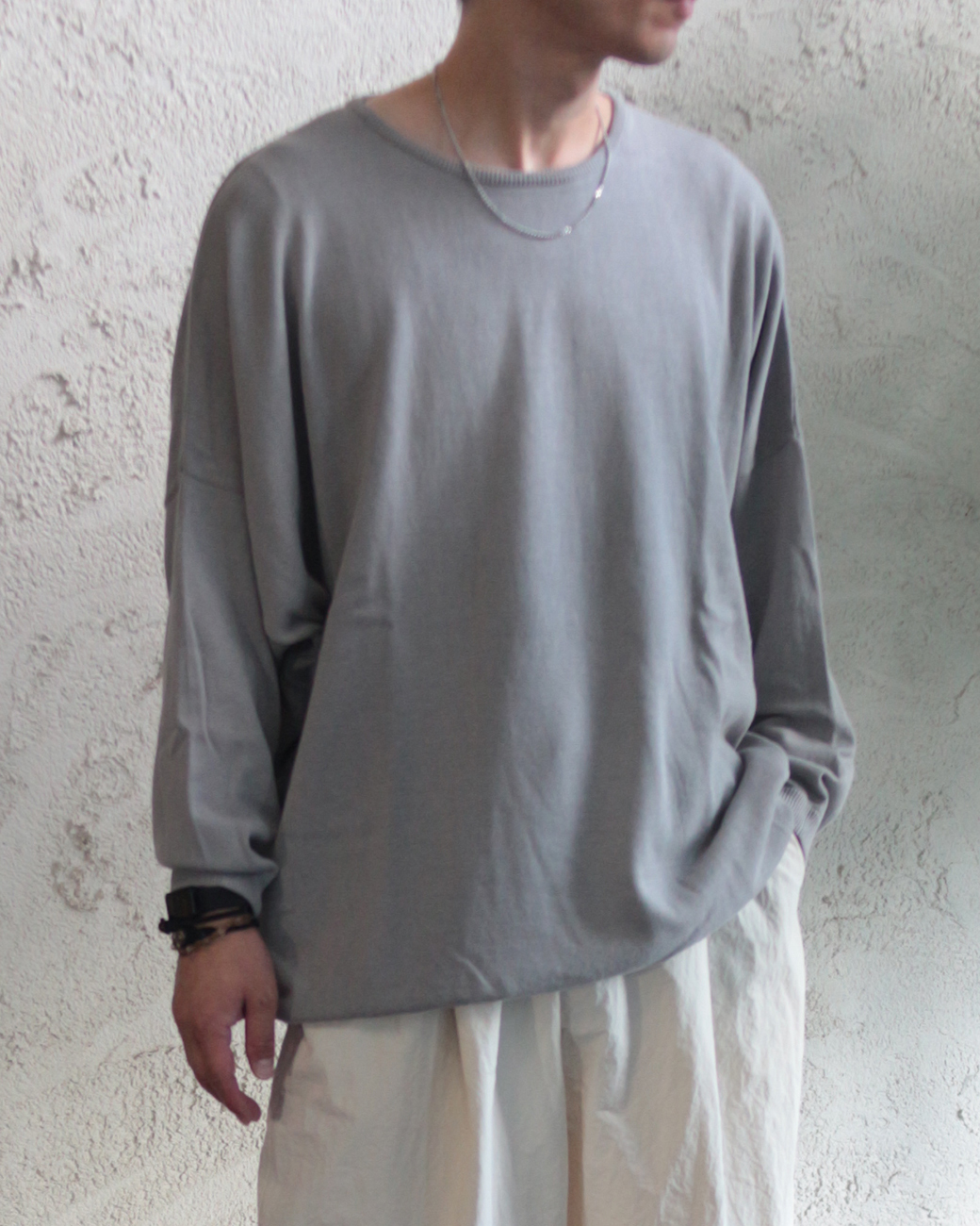 【NomA】ドルマンスリーブ コットン ハイゲージ クルーネック ニット　(250820)