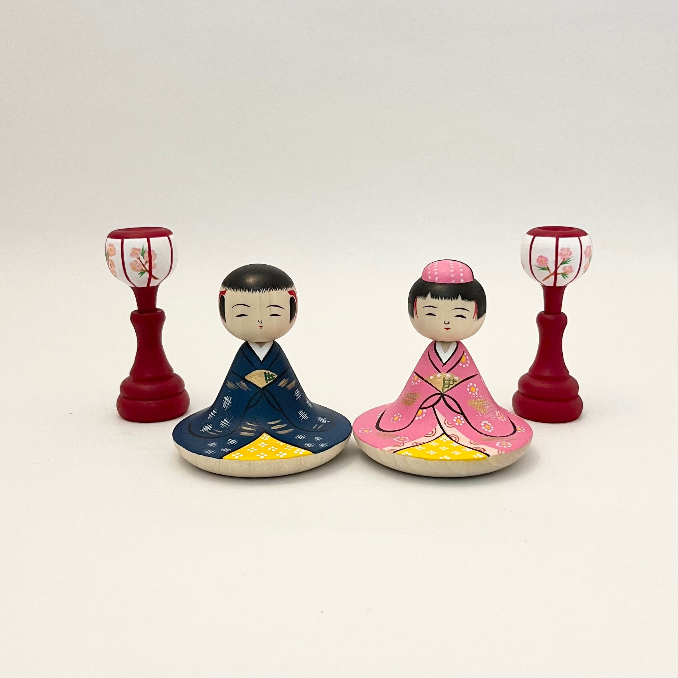 復刻 昭和の雛こけし（大ペア）ぼんぼり付き 描彩／笹原綾工人 | kokeshka