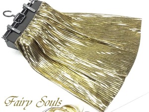 ★送料無料★フリ－☆光沢メタリックゴ－ルドプリ－ツスカ－ト(SKN9473)