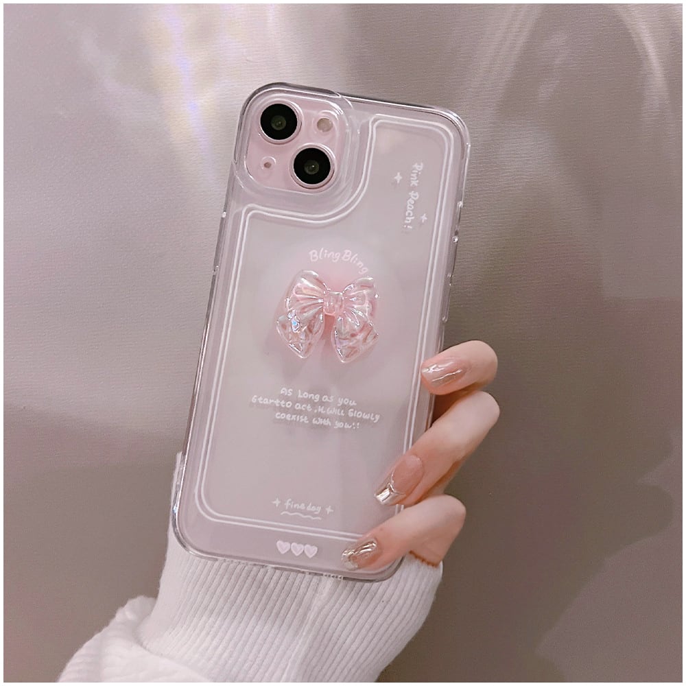 iPhone17~SEまで対応】かわいい立体デコ♡リボン デザイン クリア