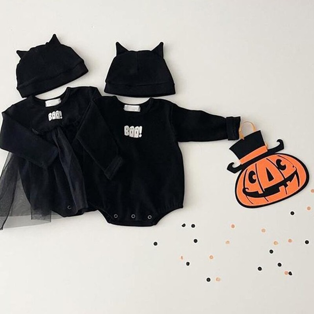 【秋作】ハロウィーン リトルゴーストプリントロンパース　全2色種類