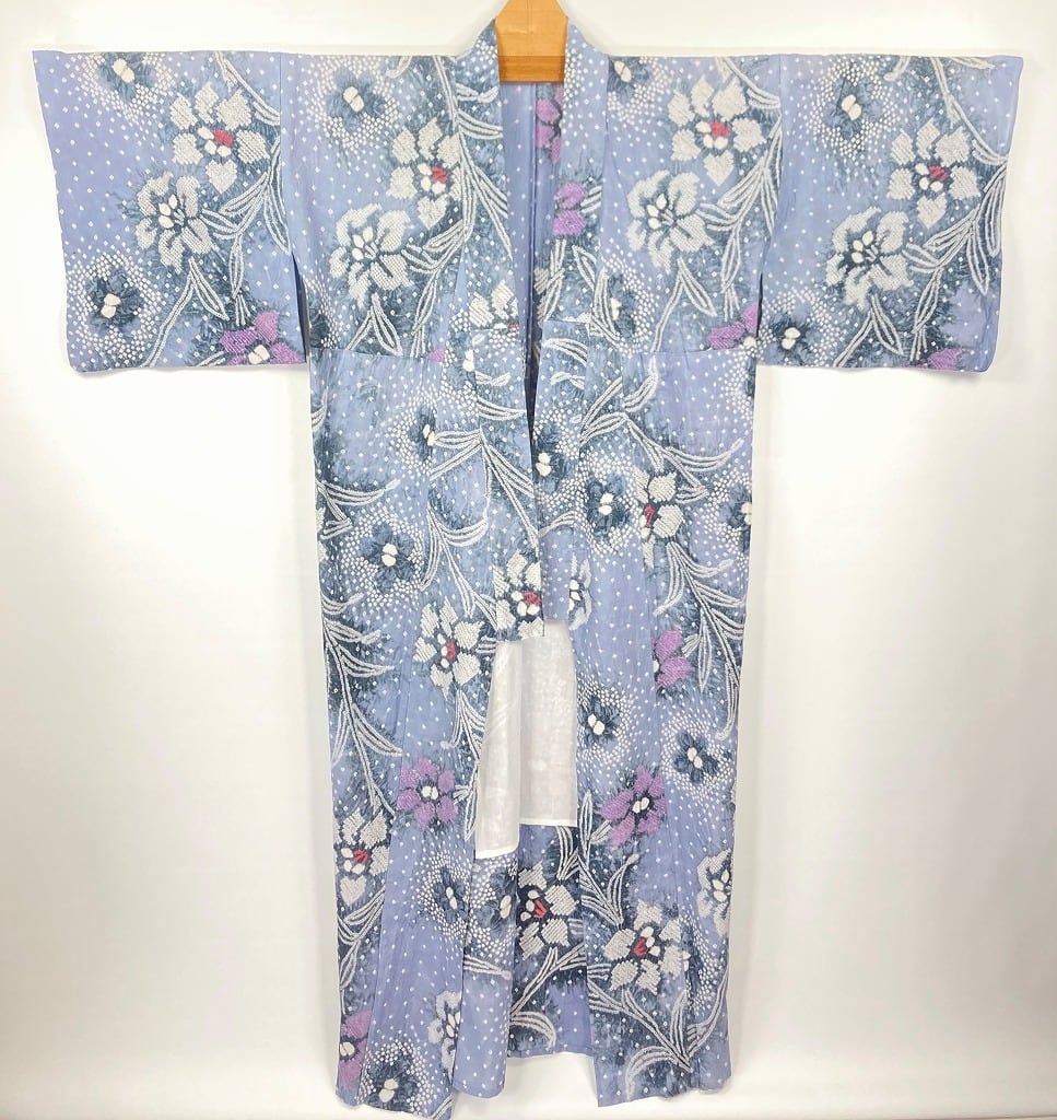 有松絞り【浴衣】百合 花柄 綿 総絞り 水色 紫 白 グレー 041 | kimono 