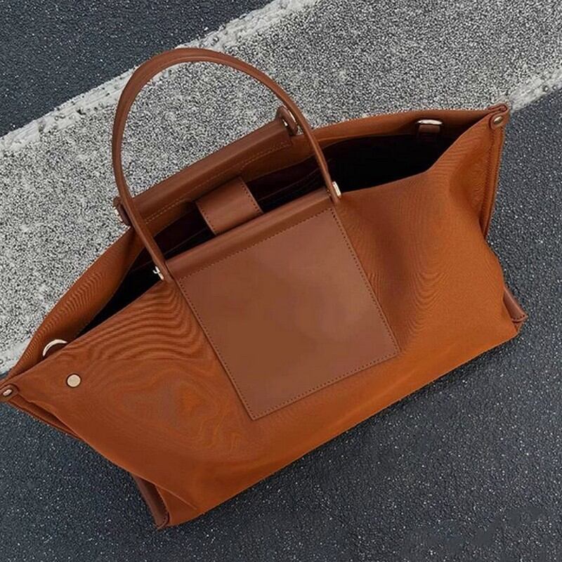 leather oxford cloth nylon tote bag W00139